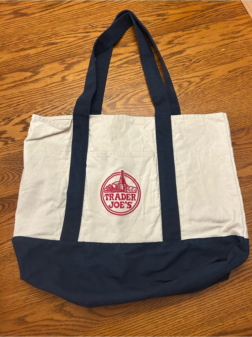 Trader Joe's Navy and Cream Canvas Tote Bag